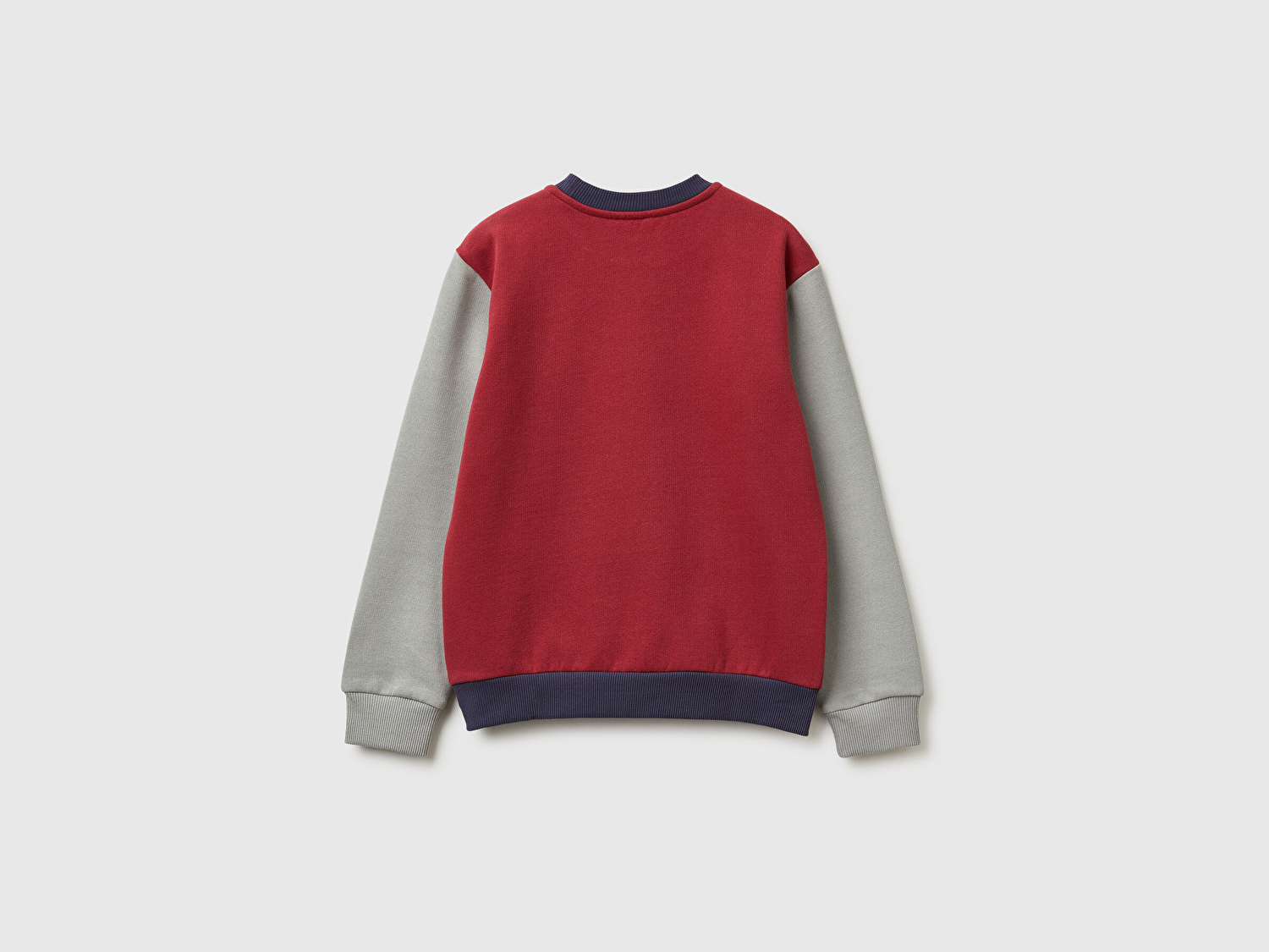 Benetton Erkek Çocuk Bordo-Gri Önü Logo Baskılı Nervürlü Sweatshirt