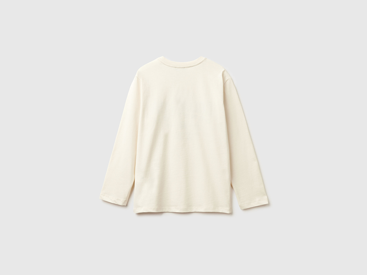 Benetton Erkek Çocuk Krem Önü Logo Baskılı Uzun Kollu T-shirt
