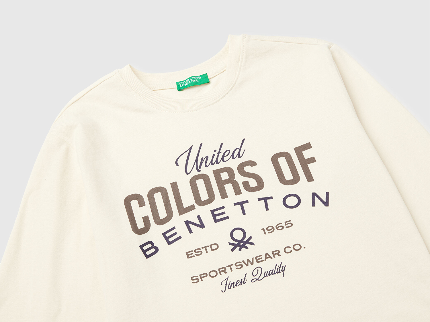 Benetton Erkek Çocuk Krem Önü Logo Baskılı Uzun Kollu T-shirt