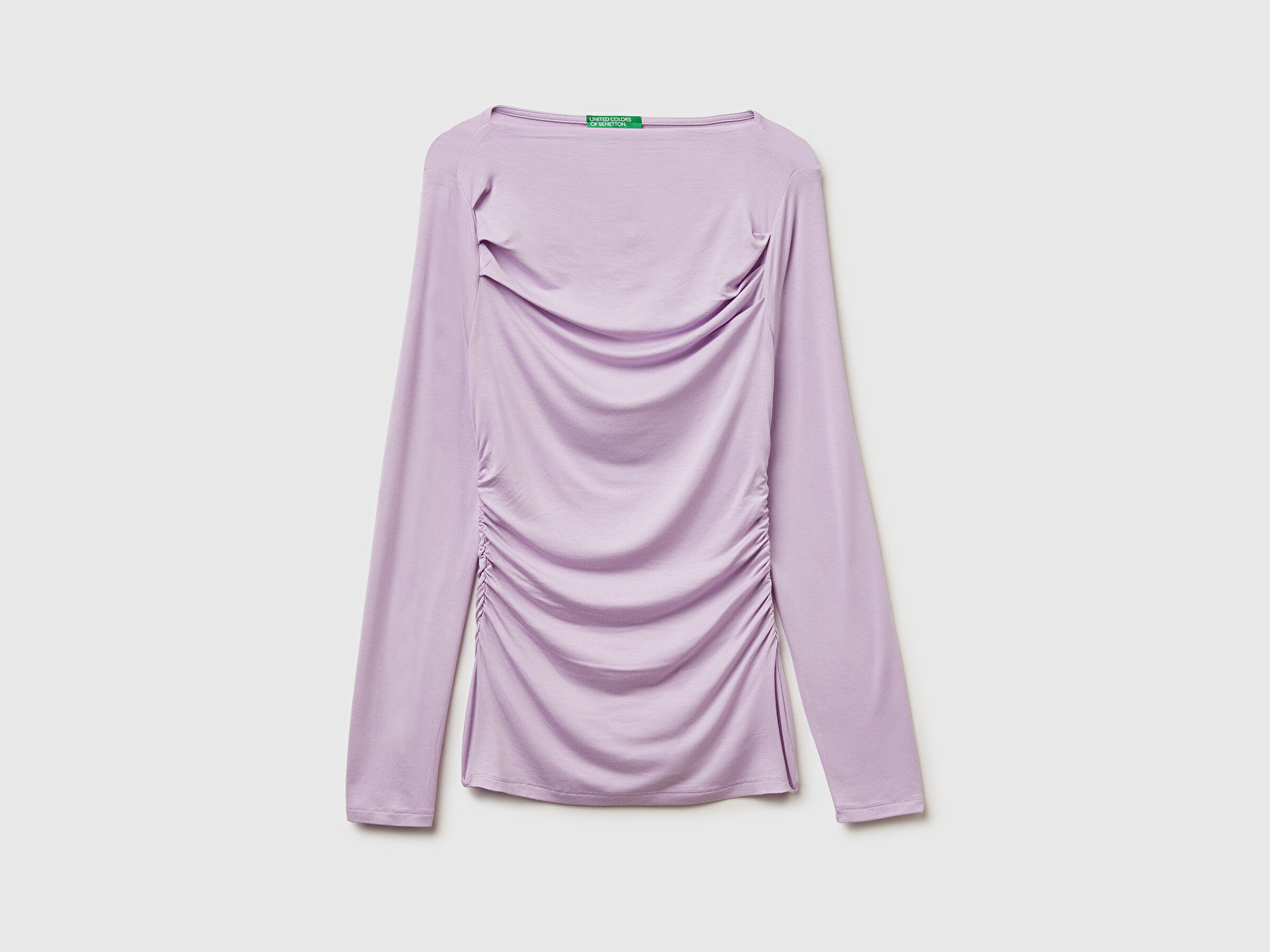 Benetton Kadın Lila Modal Karışımlı Slim Fit Kayık Yaka Uzun Kollu T-Shirt