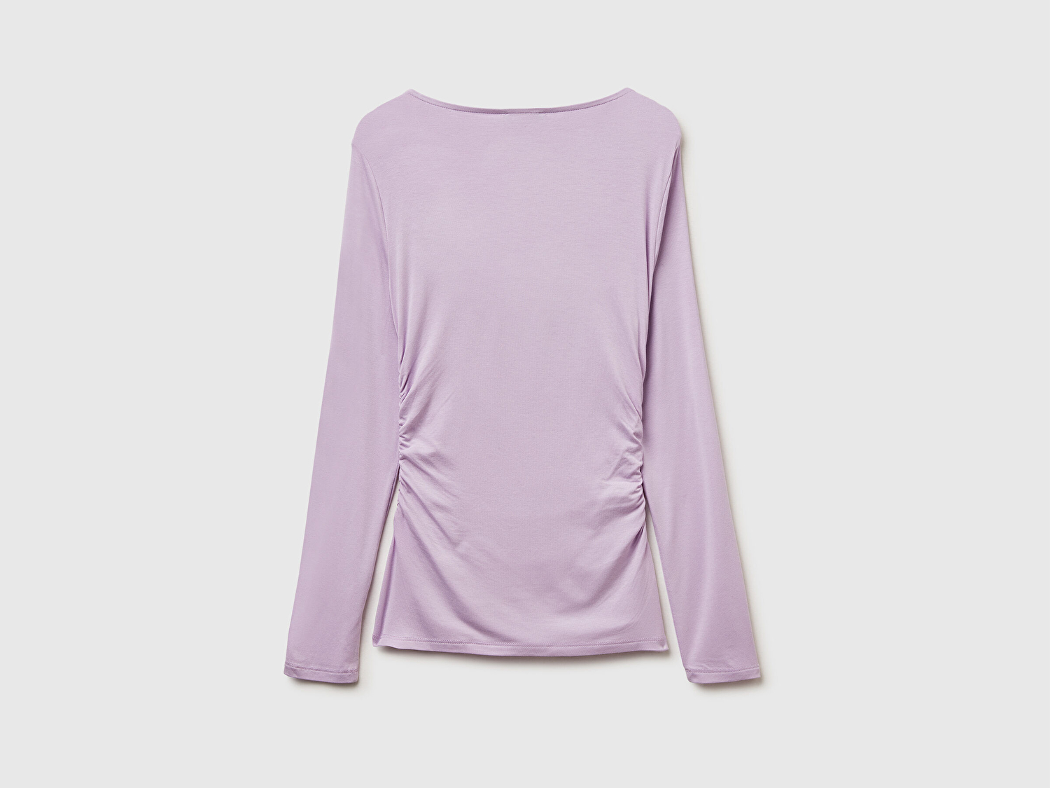 Benetton Kadın Lila Modal Karışımlı Slim Fit Kayık Yaka Uzun Kollu T-Shirt