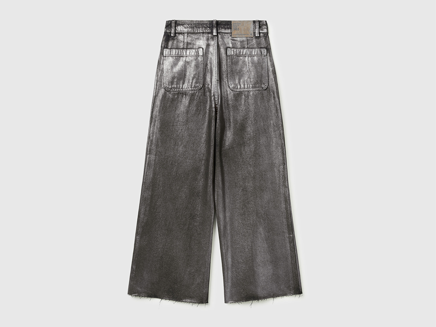 Benetton Kadın Koyu Gri %100 Pamuk Wide Leg Orta-Yüksek Bel Denim Pantolon