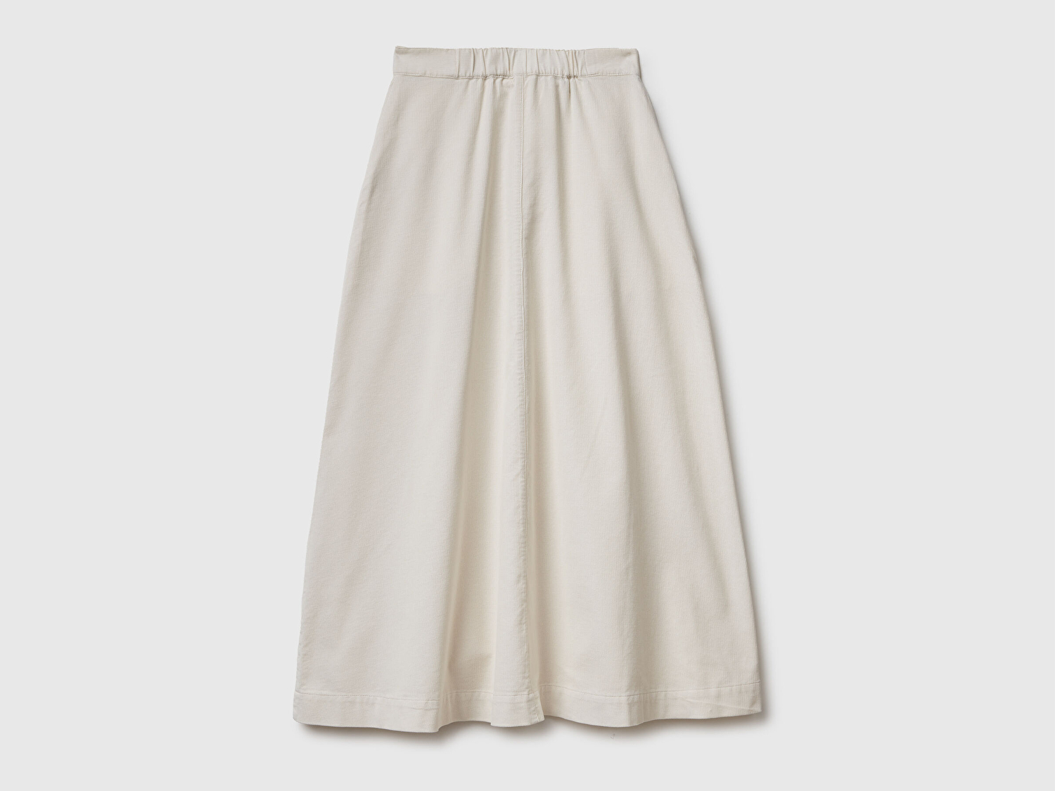 Benetton Kadın Krem %100 Pamuk Kadife Kloş Fermuarlı Midi Etek