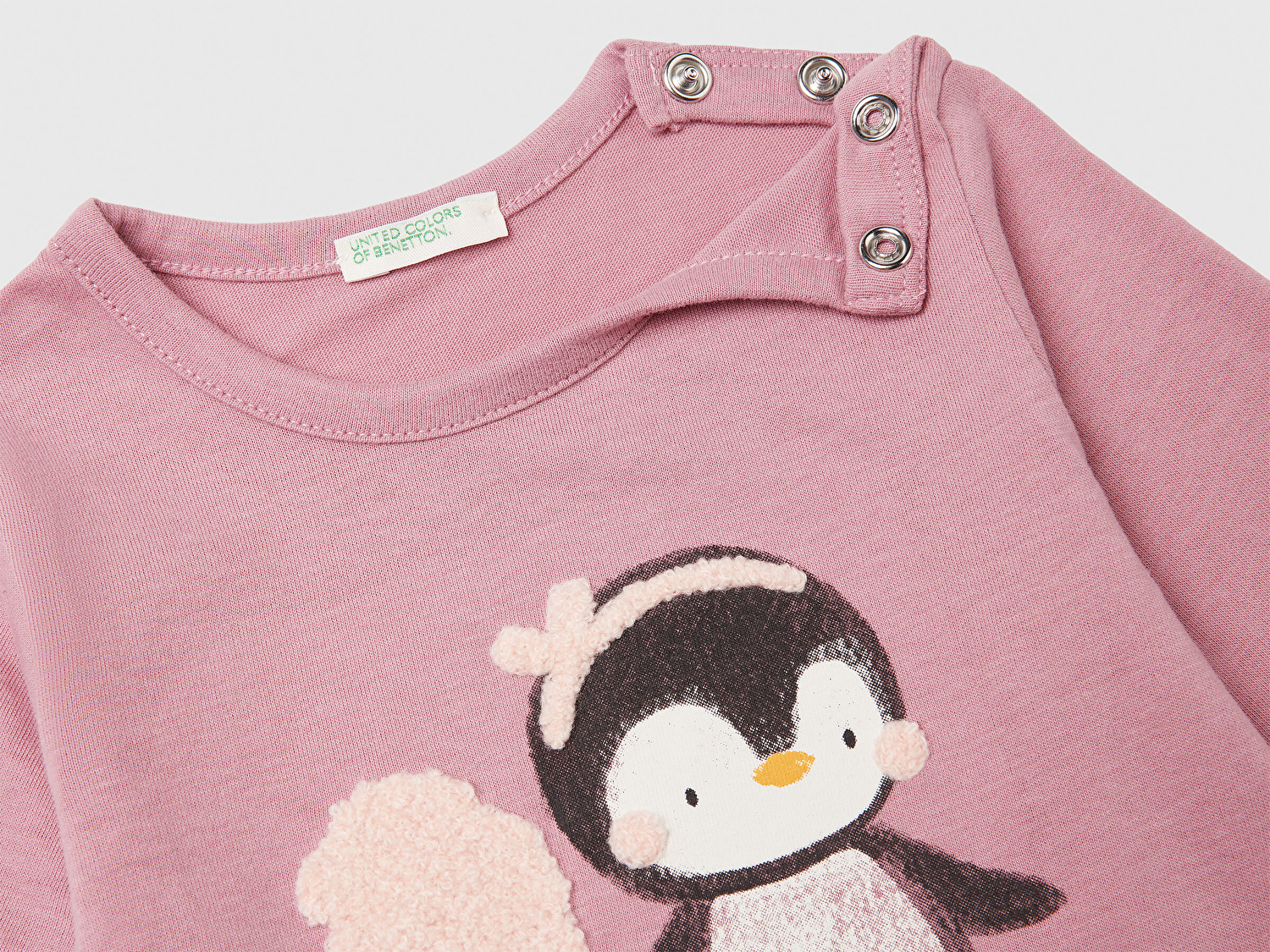 Benetton Bebek Gül Kurusu Önü Baskılı Bisiklet Yaka Uzun Kollu T-shirt