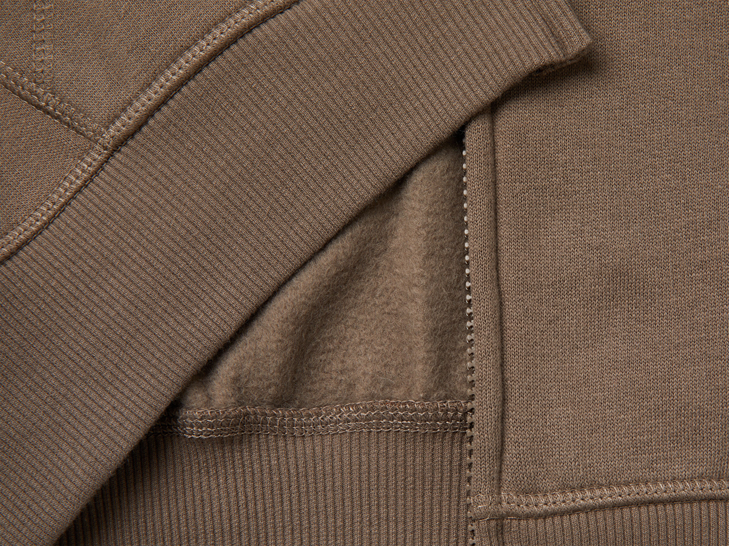 Benetton Erkek Çocuk Haki Kahve Önü Logo Baskılı Cepli Fermuarlı Sweatshirt