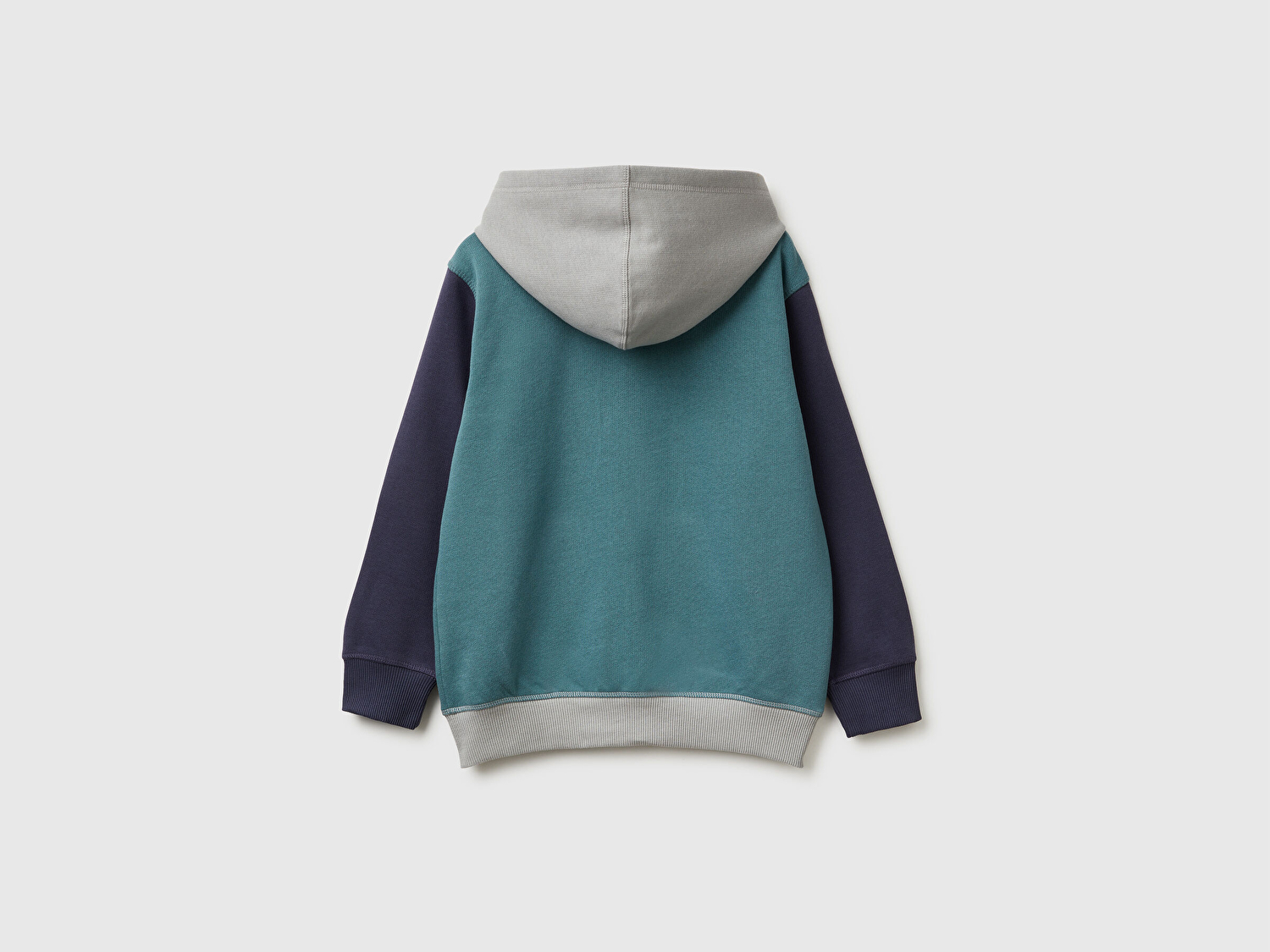 Benetton Erkek Çocuk Koyu Yeşil-Gri Önü Logo Baskılı Cepli Fermuarlı Sweatshirt