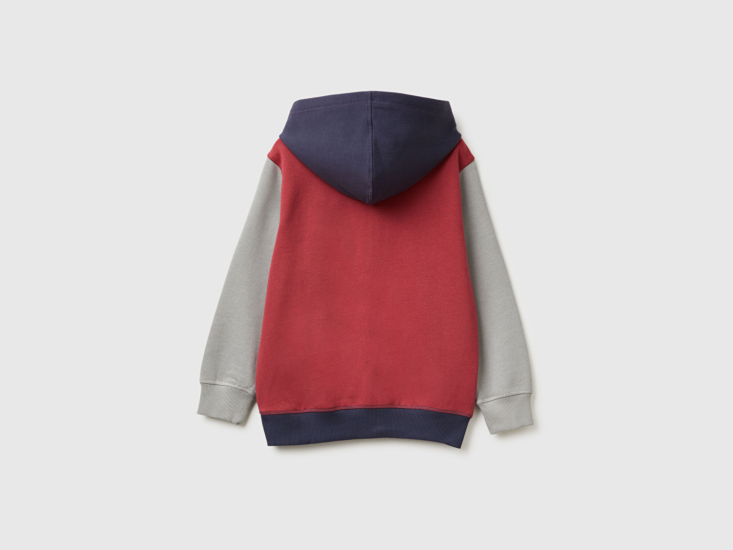 Benetton Erkek Çocuk Bordo-Gri Önü Logo Baskılı Cepli Fermuarlı Sweatshirt