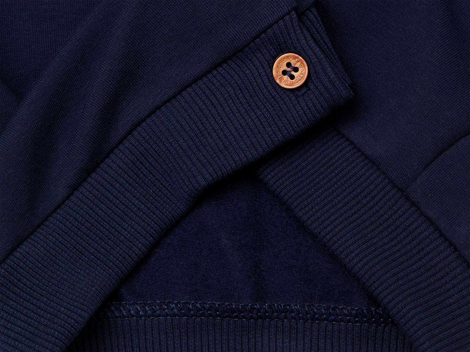 Benetton Bebek Lacivert Önü Logo Baskılı Düğmeli Bomber Yaka Sweatshirt Hırka