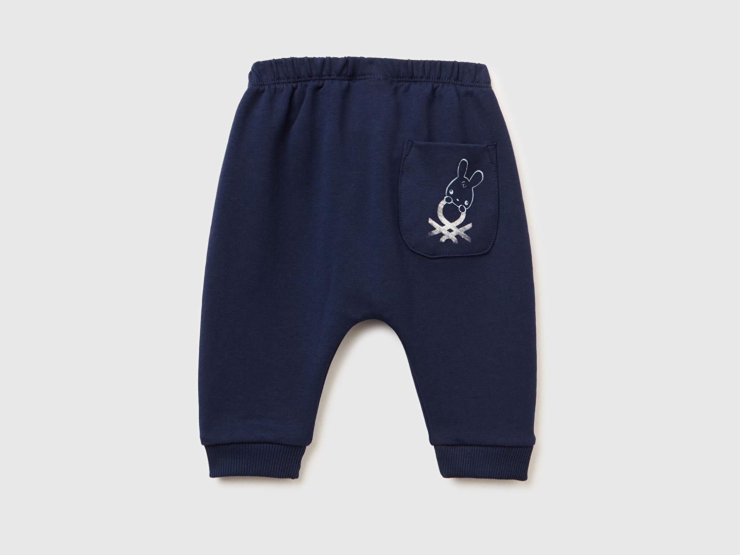 Benetton Bebek Lacivert Arkası Logo Yama Cepli Beli Lastikli İpli  Eşofman Altı