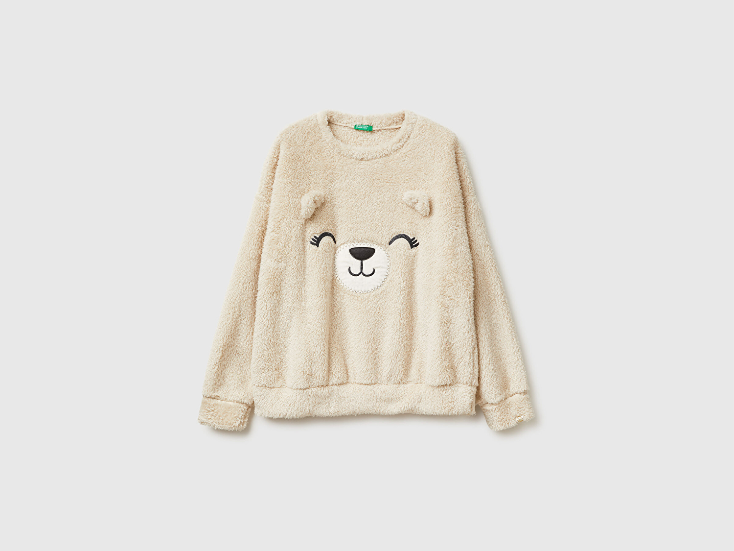 Benetton Kadın Krem Polar Teddy  Nakışlı Pijama Üstü
