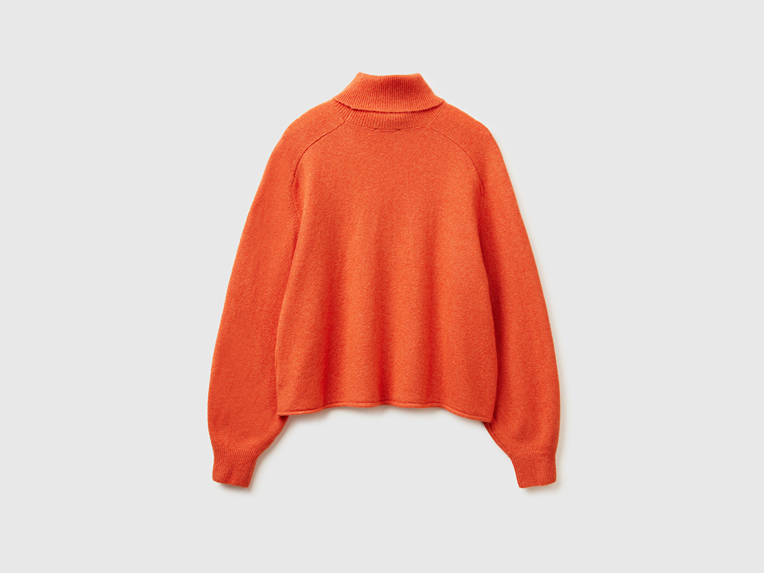 Benetton Kadın Turuncu Akrilik ve Yün Karışımlı Düşük Omuzlu Balıkçı Yaka Kazak