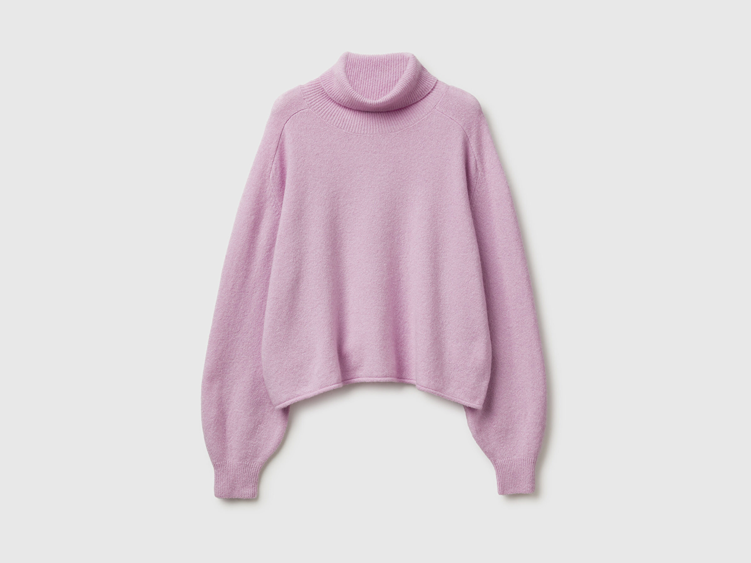 Benetton Kadın Lila Akrilik ve Yün Karışımlı Düşük Omuzlu Balıkçı Yaka Kazak