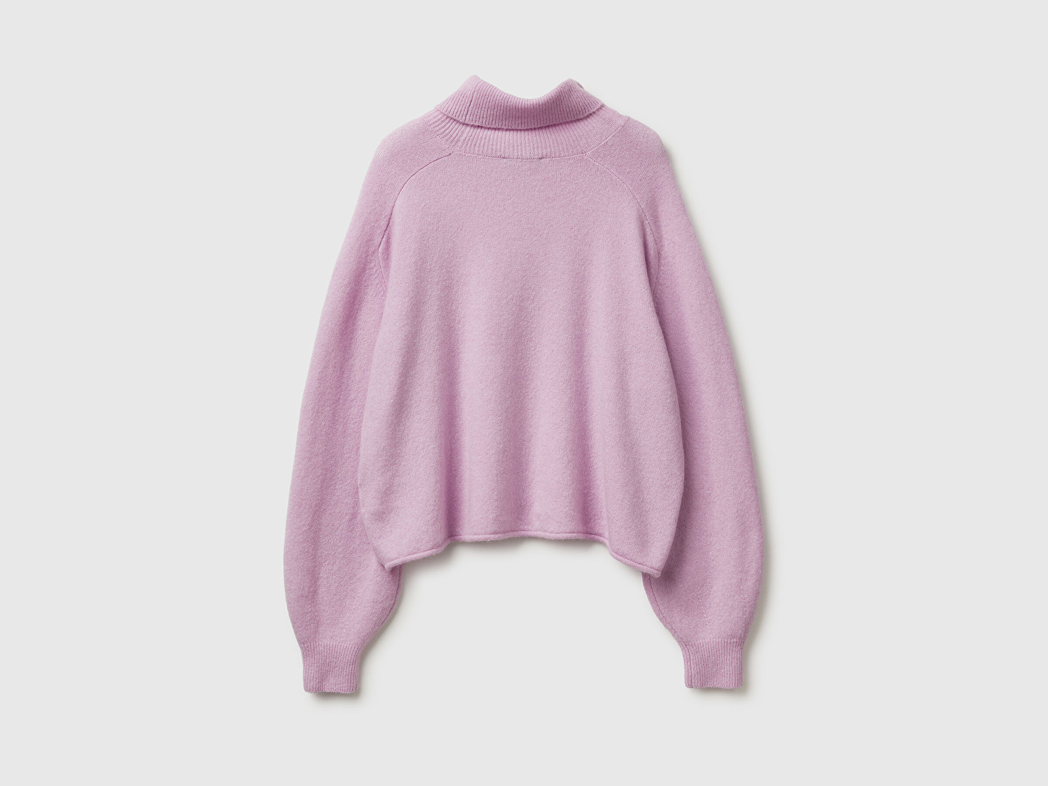 Benetton Kadın Lila Akrilik ve Yün Karışımlı Düşük Omuzlu Balıkçı Yaka Kazak