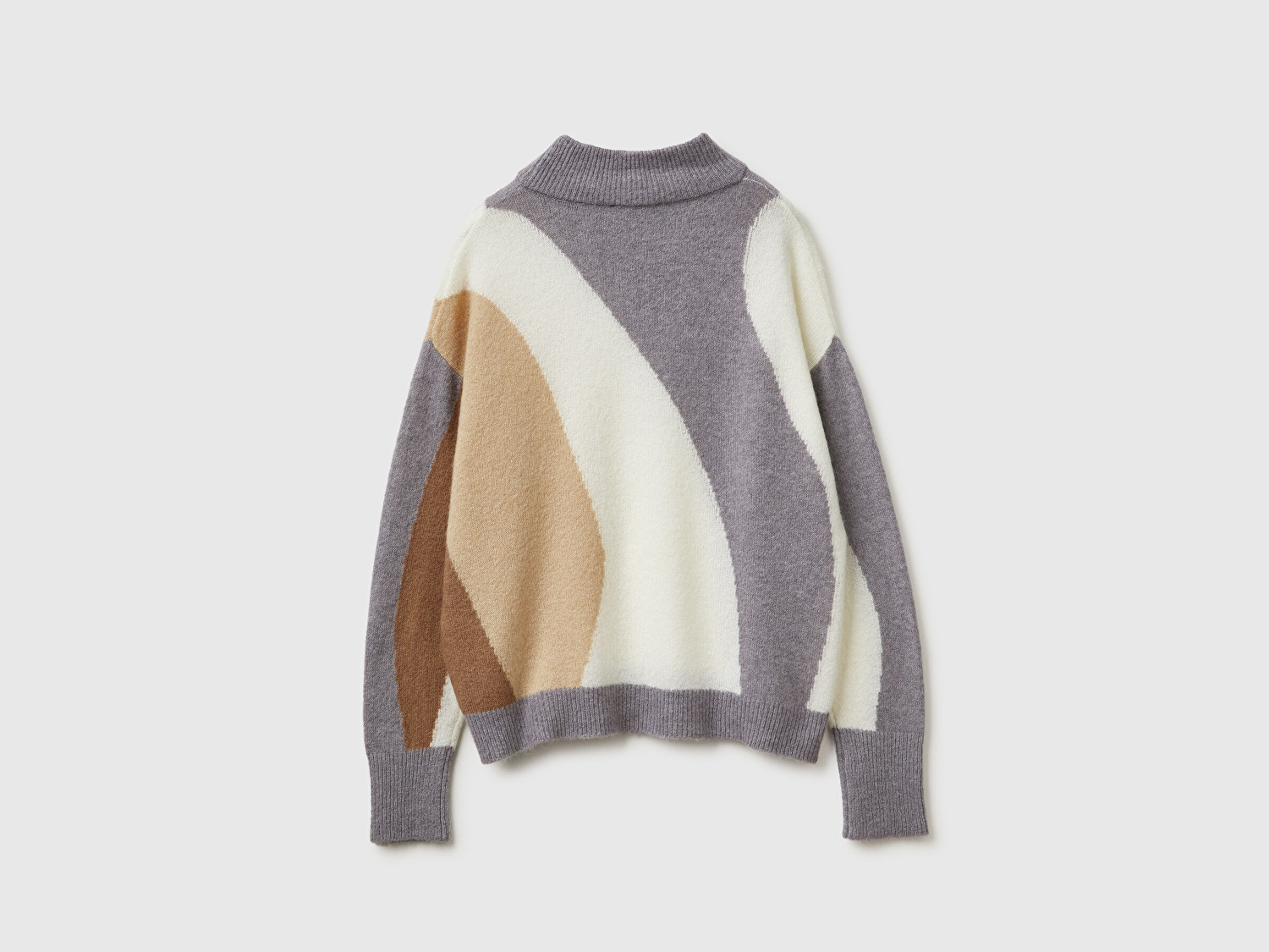 Benetton Kadın Krem Mix Akrilik ve Yün Karışımlı Desenli Bisiklet Yaka Kazak