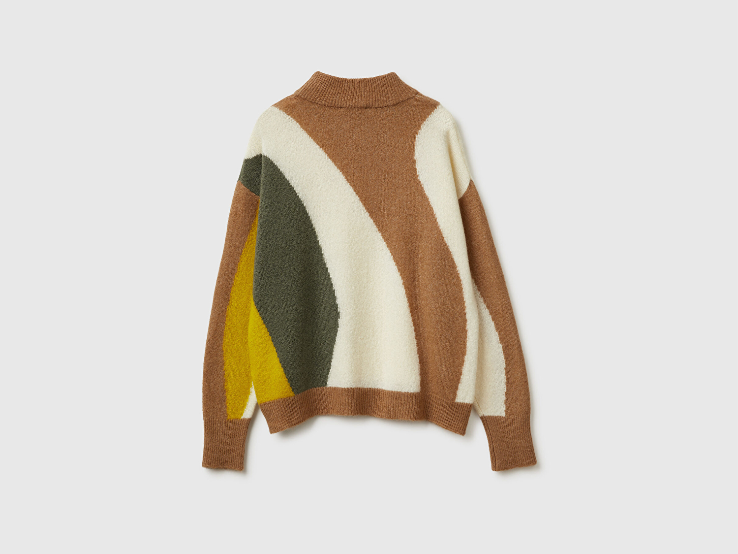 Benetton Kadın Bej Miz Akrilik ve Yün Karışımlı Desenli Bisiklet Yaka Kazak