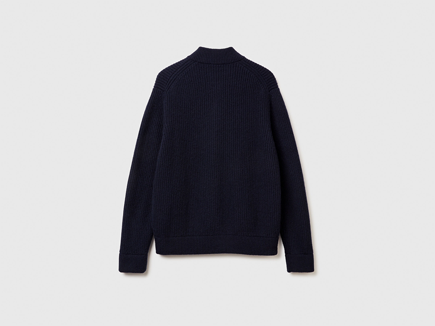 Benetton Erkek Lacivert Yün Karışımlı Önü Cep Detaylı Çıtçıt Düğmeli Hırka