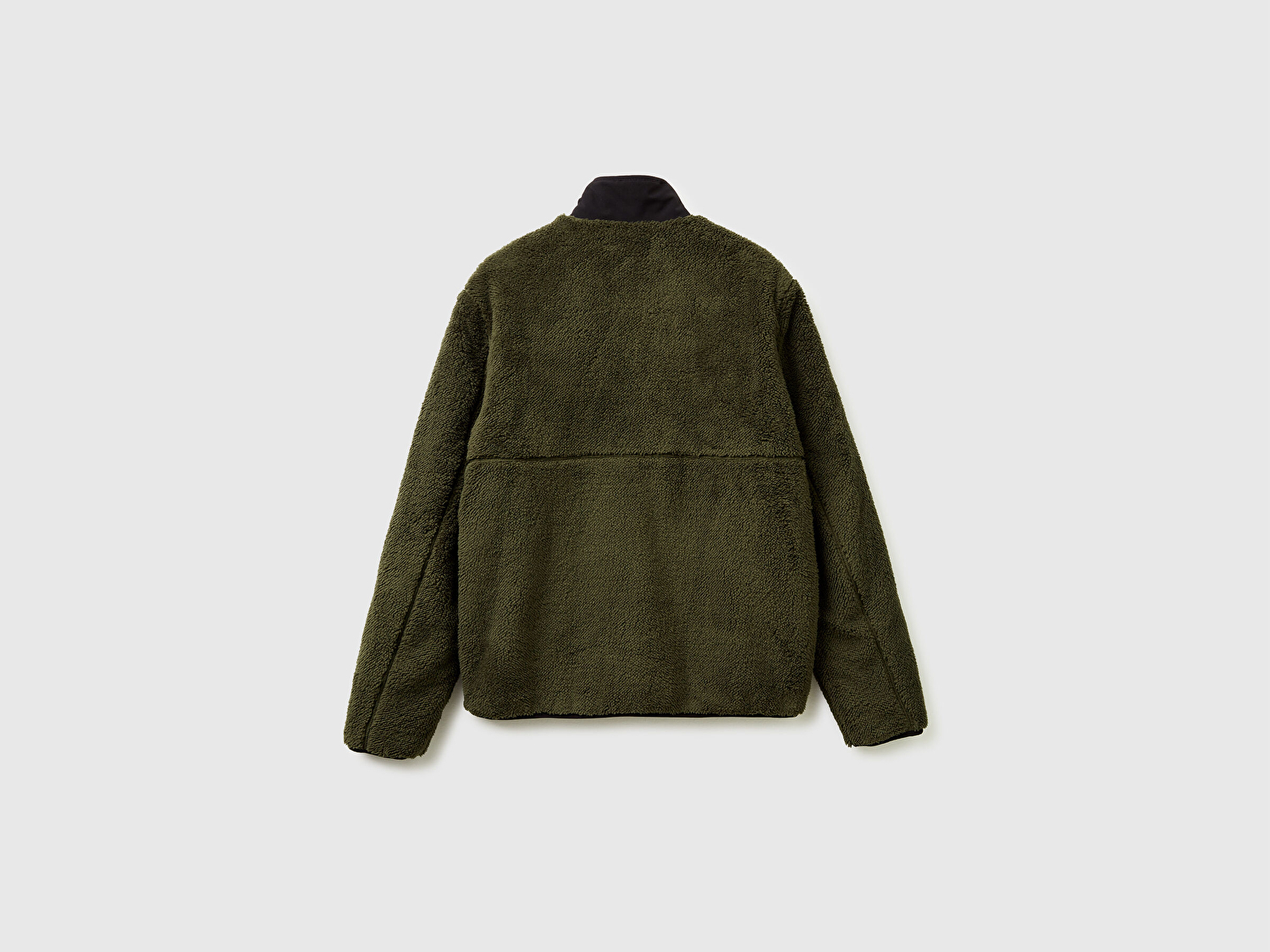 Benetton Erkek Haki  Önü Logo İşlemeli Cep Detaylı Dik Yaka Polar Ceket