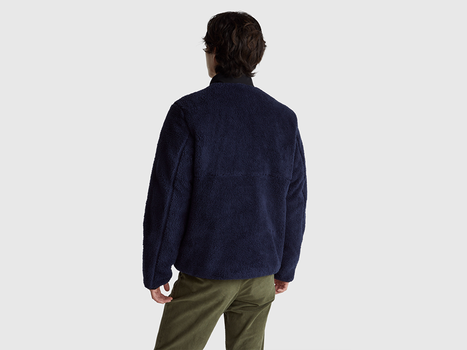 Benetton Erkek Lacivert Önü Logo İşlemeli Cep Detaylı Dik Yaka Polar Ceket