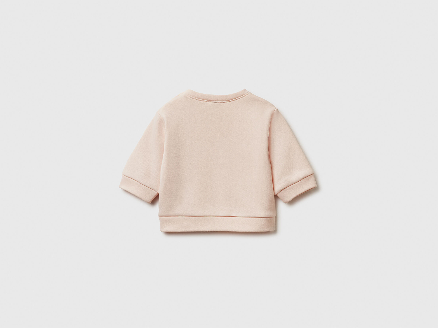 Benetton Bebek Toz Pembe Önü Baskılı Omzu Düğmeli Bisiklet Yaka Sweatshirt