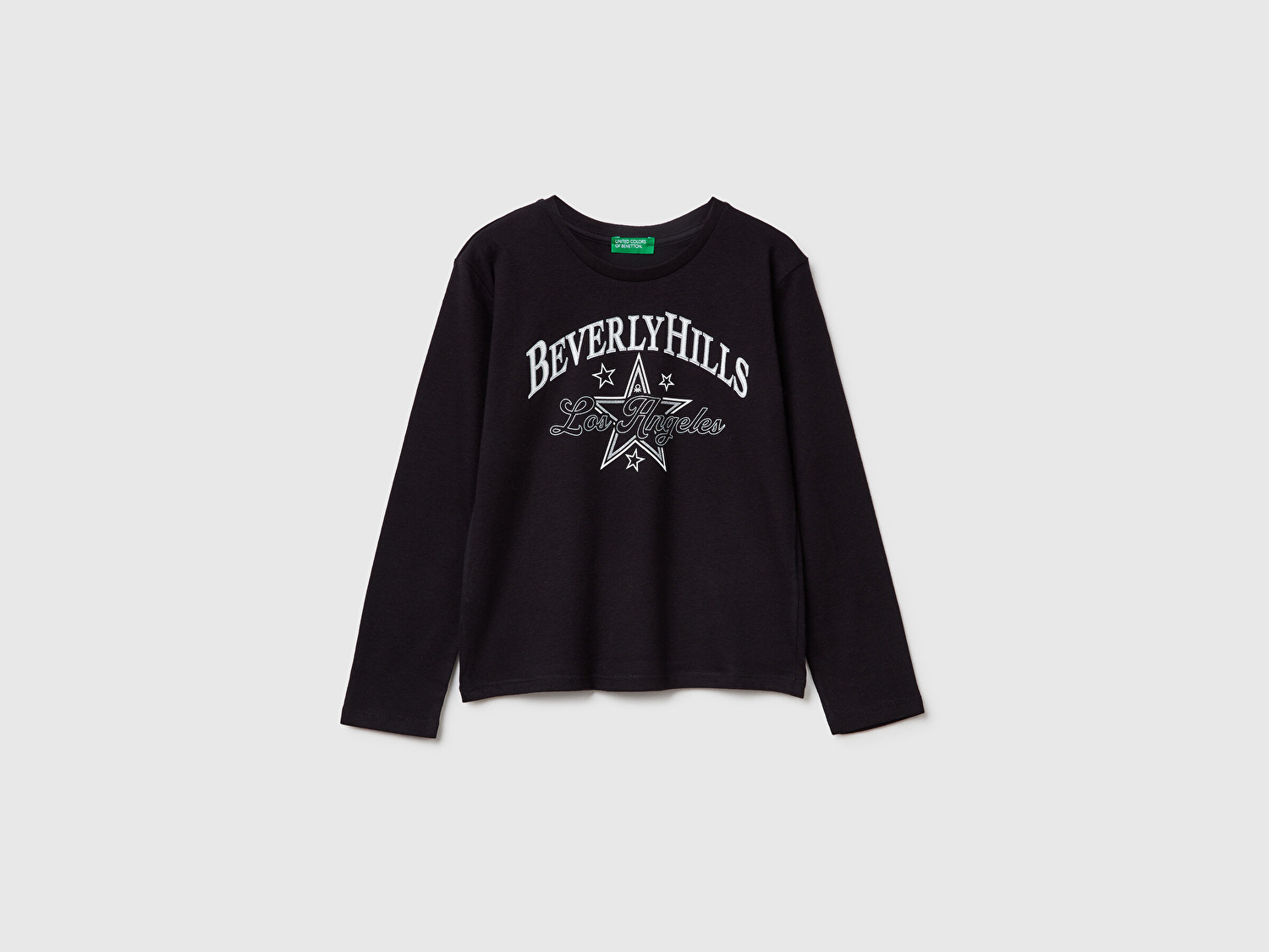 Benetton Kız Çocuk Siyah Önü Simli Baskılı Jarse Uzun Kollu T-shirt