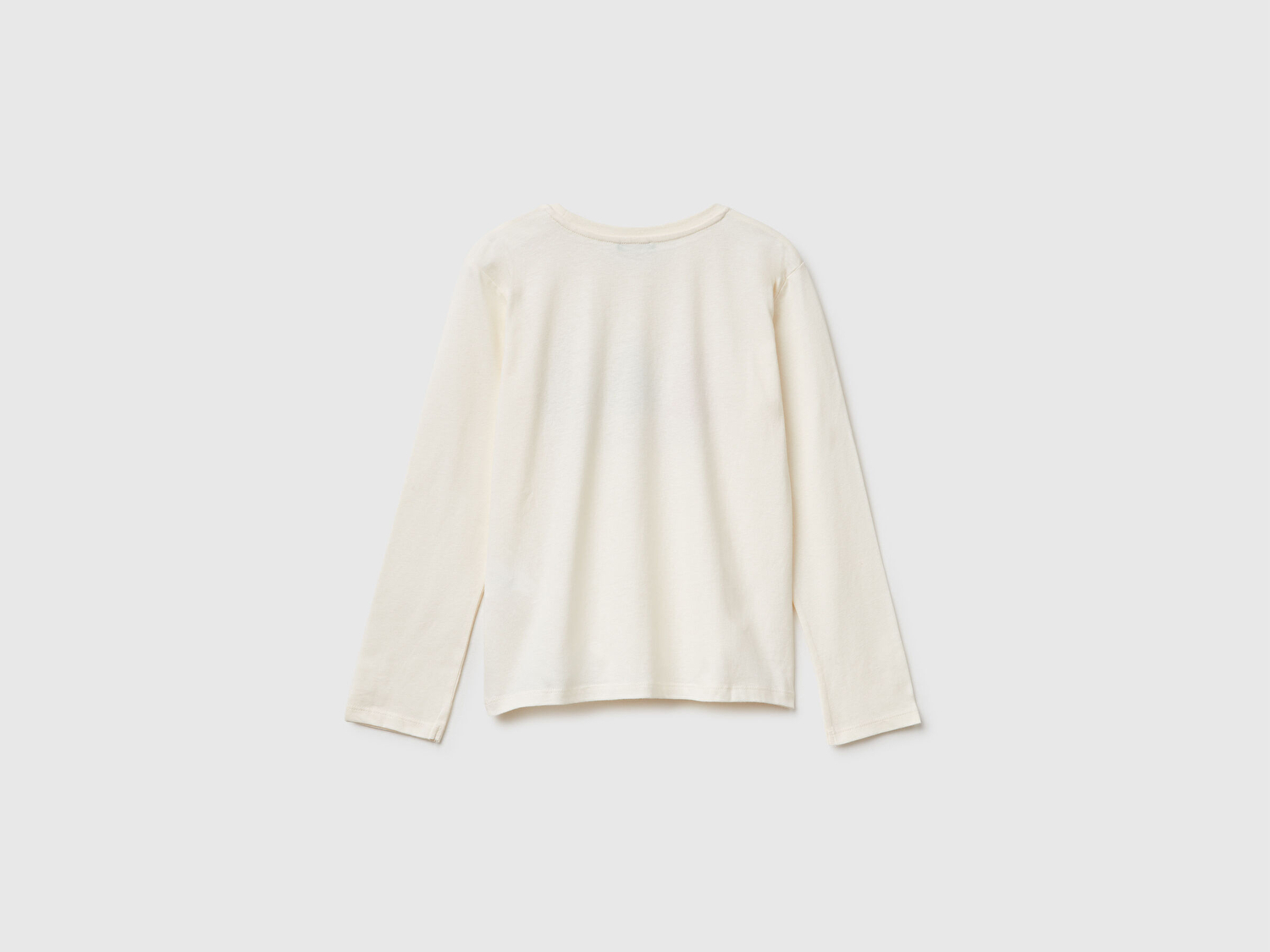 Benetton Kız Çocuk Ekru Önü Simli Baskılı Jarse Uzun Kollu T-shirt