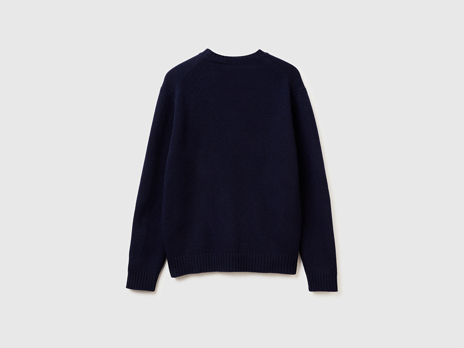 Benetton Erkek Lacivert Yün Karışımlı Önü Logo İşlemeli Bisiklet Yaka Kazak