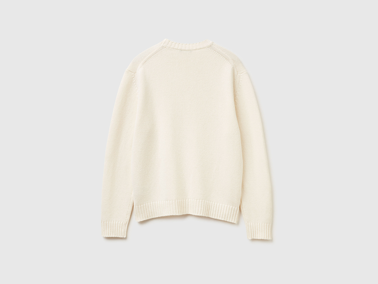 Benetton Erkek Krem Yün Karışımlı Önü Logo İşlemeli Bisiklet Yaka Kazak