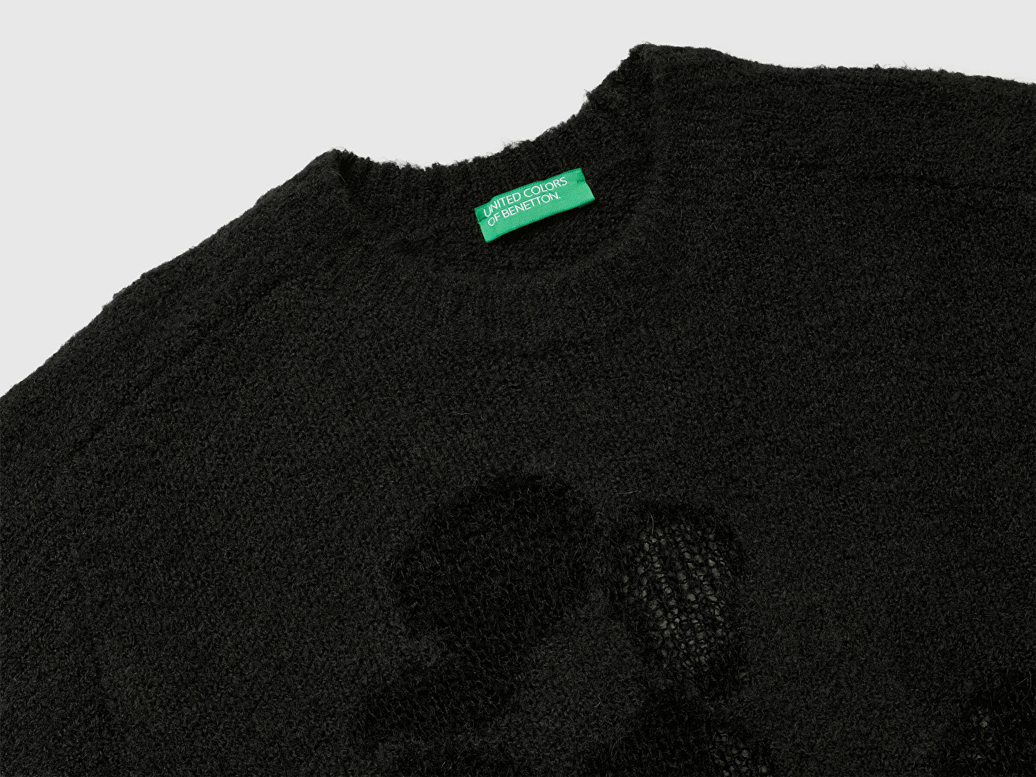 Benetton Kadın Siyah Akrilik ve Yün Karışımlı Desenli Bisiklet Yaka Kazak