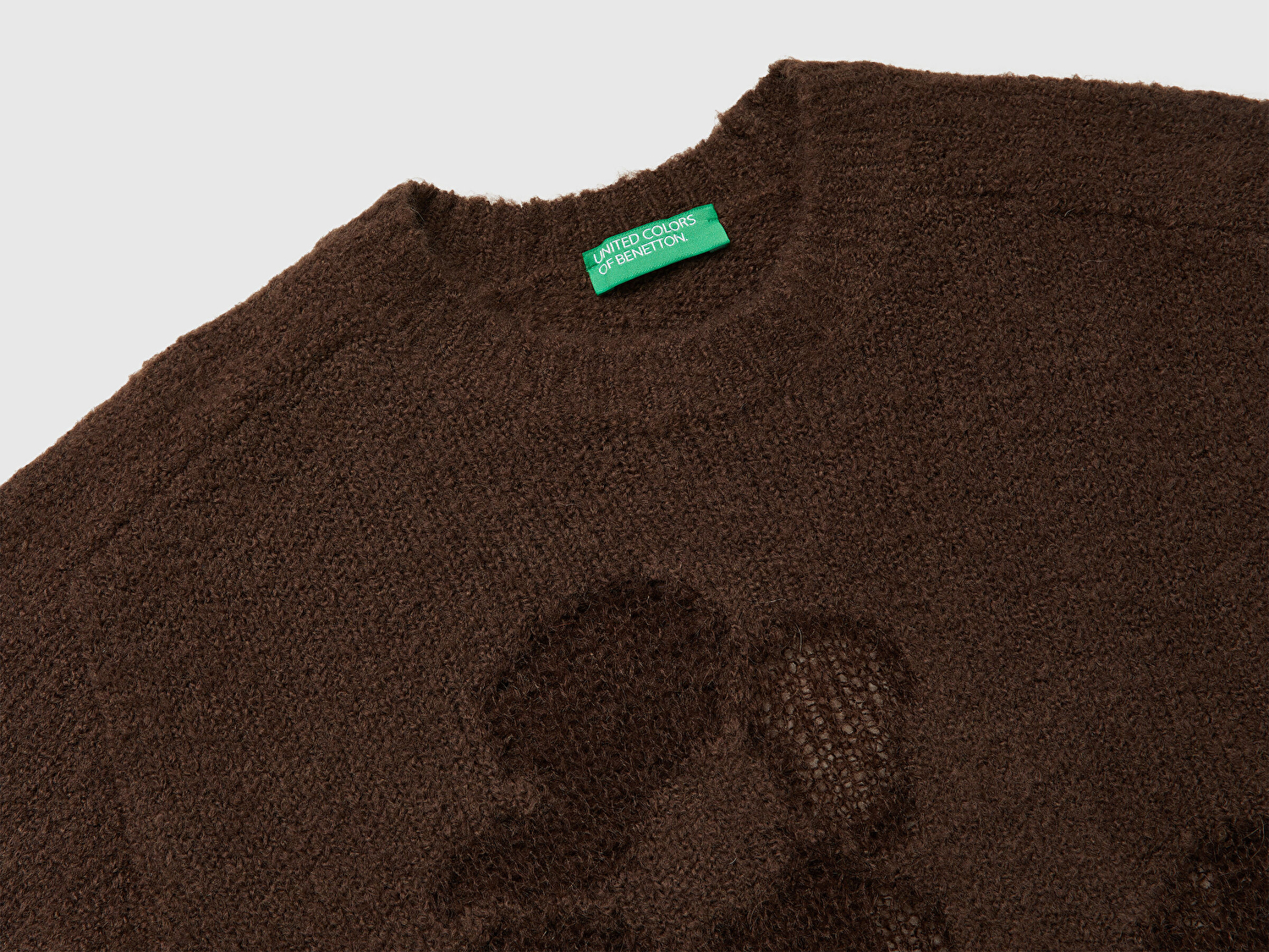 Benetton Kadın Koyu Kahverengi Akrilik ve Yün Karışımlı Desenli Bisiklet Yaka Kazak