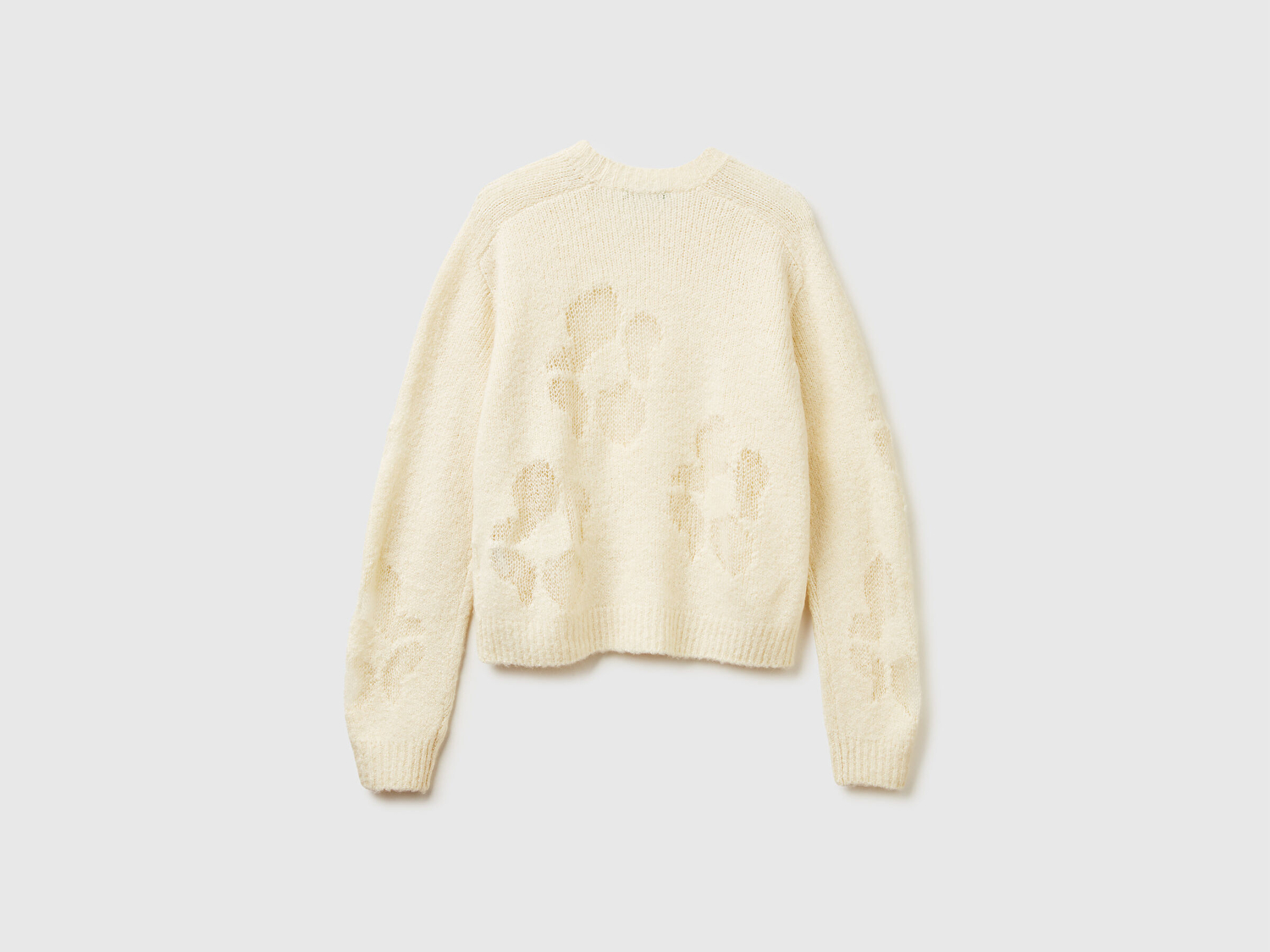 Benetton Kadın Krem Akrilik ve Yün Karışımlı Desenli Bisiklet Yaka Kazak