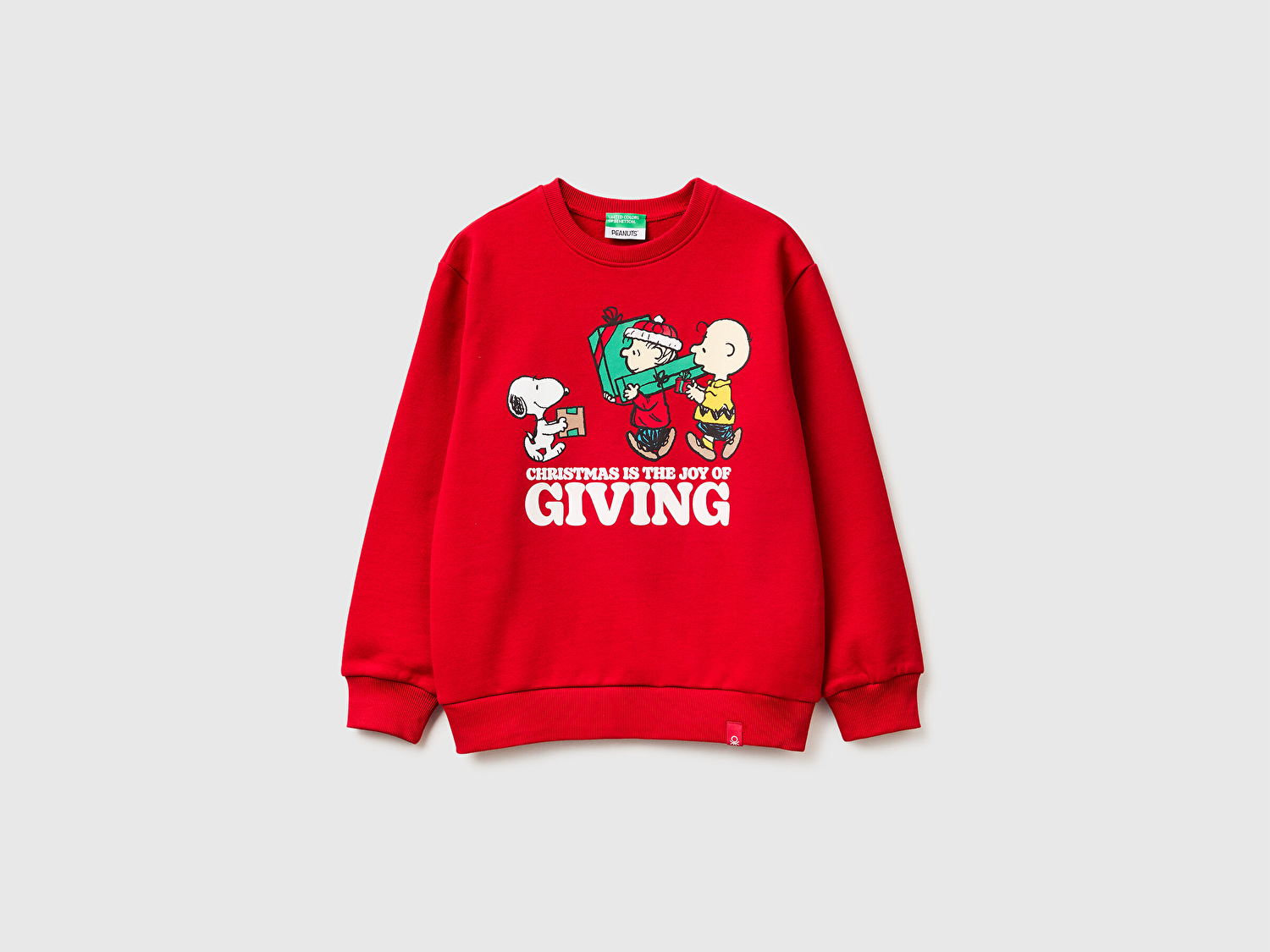 Benetton Erkek Çocuk Kırmızı Peanuts XMAS Baskılı Logo Etiketli Kabartmalı Ribanalı Sweatshirt