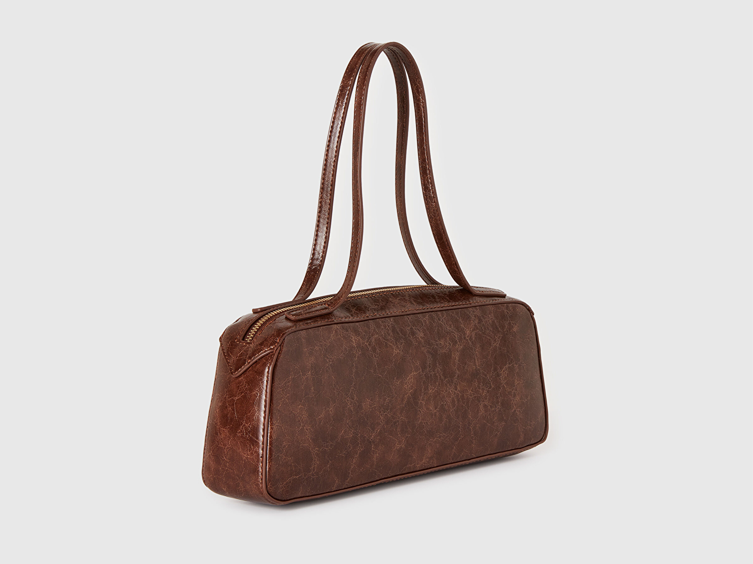 Benetton Kadın Koyu Kahverengi Suni Deri Parlak Baget Omuz Çantası