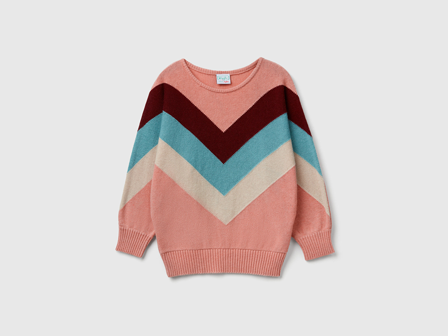 Benetton Kadın Gül Kurusu Kaşmir Karışımlı Desenli Kayık Yaka Stranger Things Kazak