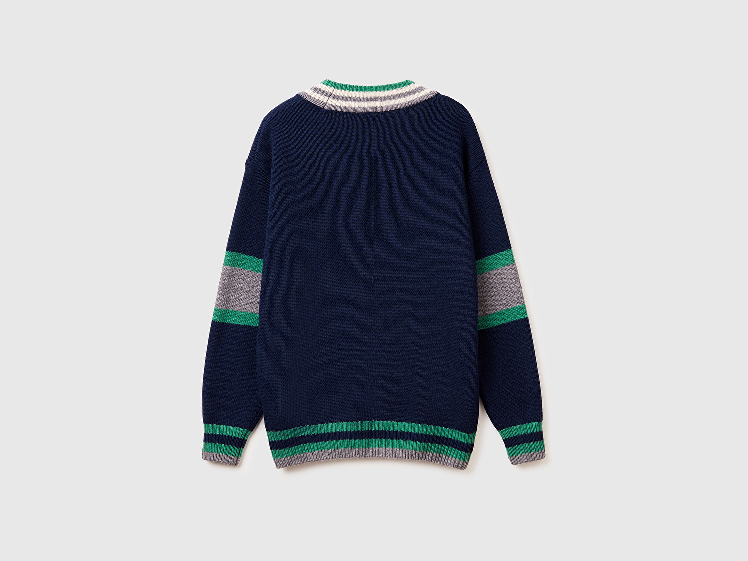 Benetton Erkek Lacivert  Yün Karışımlı V Yaka Stranger Things Kazak