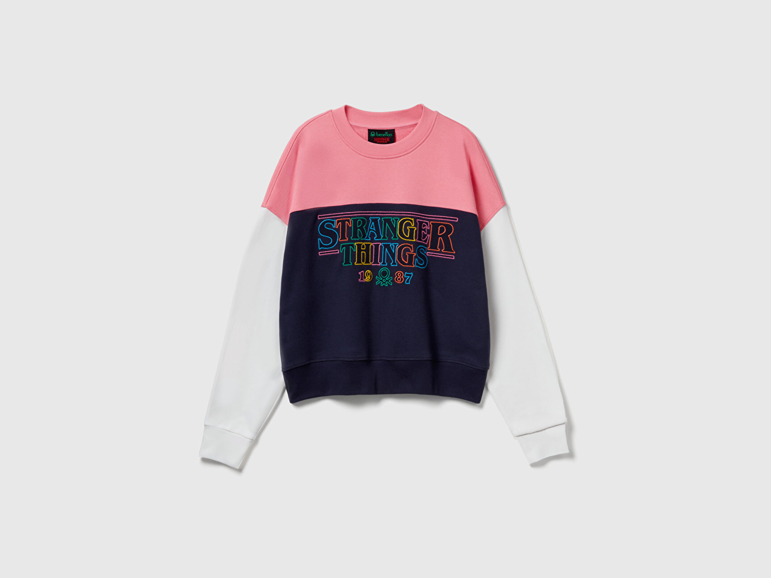 Benetton Kadın Lacivert Mix  %100 Pamuk Renk Bloklu Stranger Things Baskılı Sweatshirt