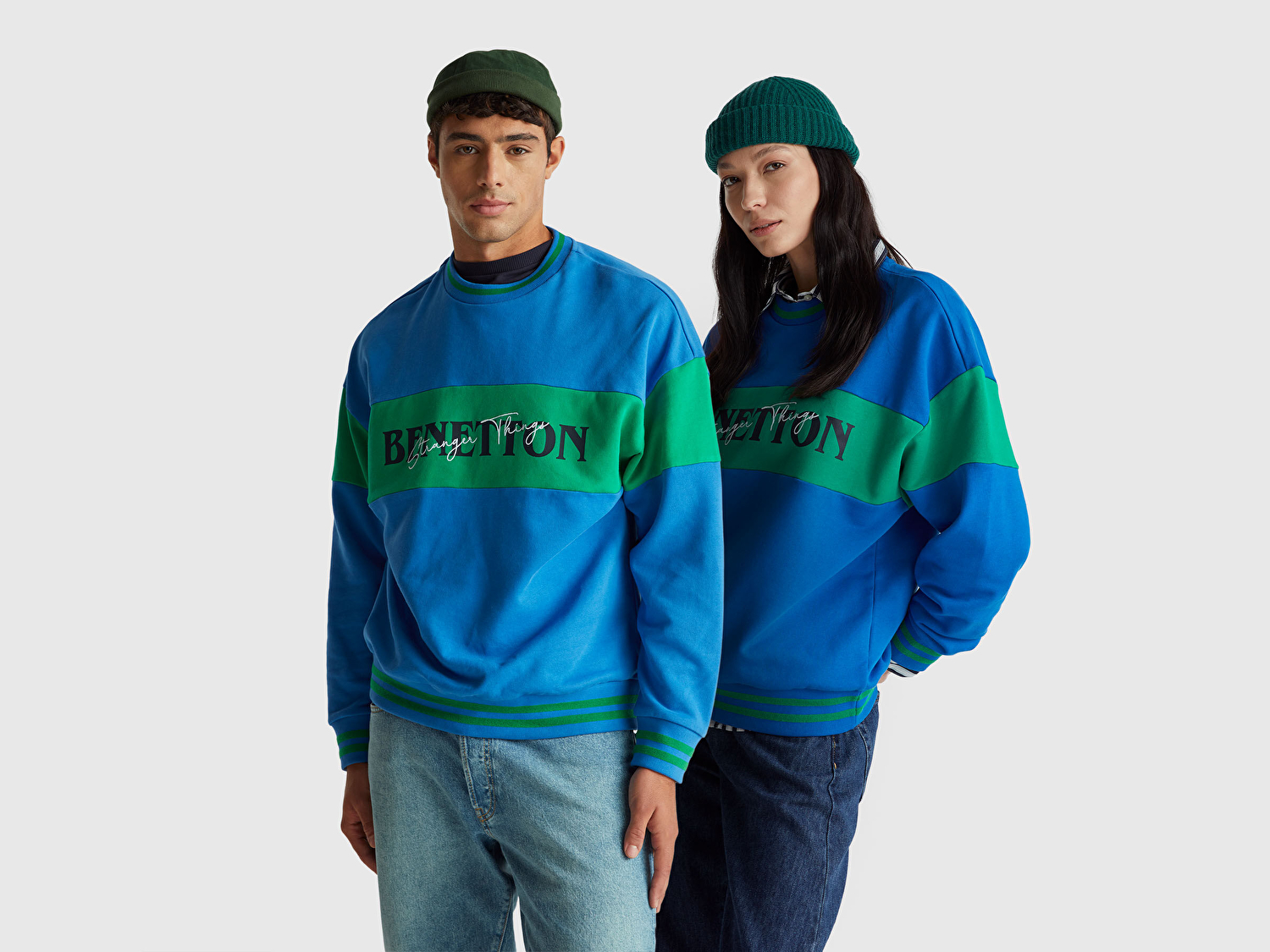 Benetton Unisex Mavi Stranger Things Renk Bloklu Sweatshirt