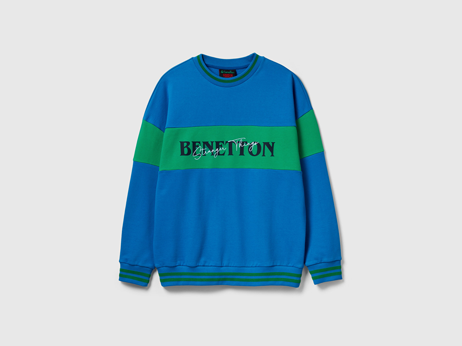 Benetton Unisex Mavi Stranger Things Renk Bloklu Sweatshirt
