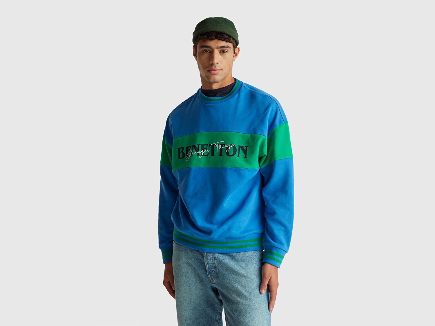 Benetton Unisex Mavi Stranger Things Renk Bloklu Sweatshirt