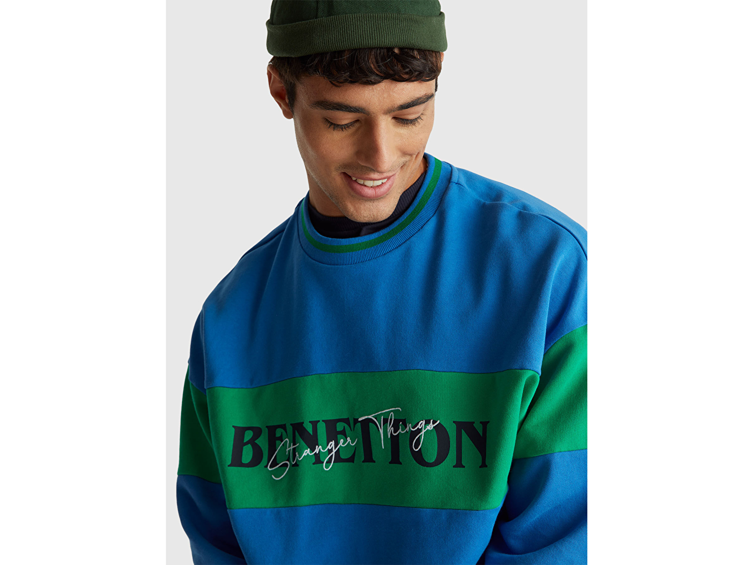 Benetton Unisex Mavi Stranger Things Renk Bloklu Sweatshirt