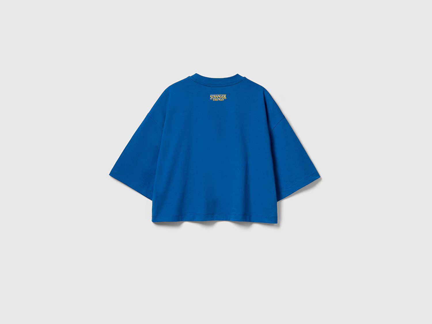 Benetton Kadın Mavi  %100 Pamuk Boxy Fit Crop Stranger Things Baskılı T-shirt