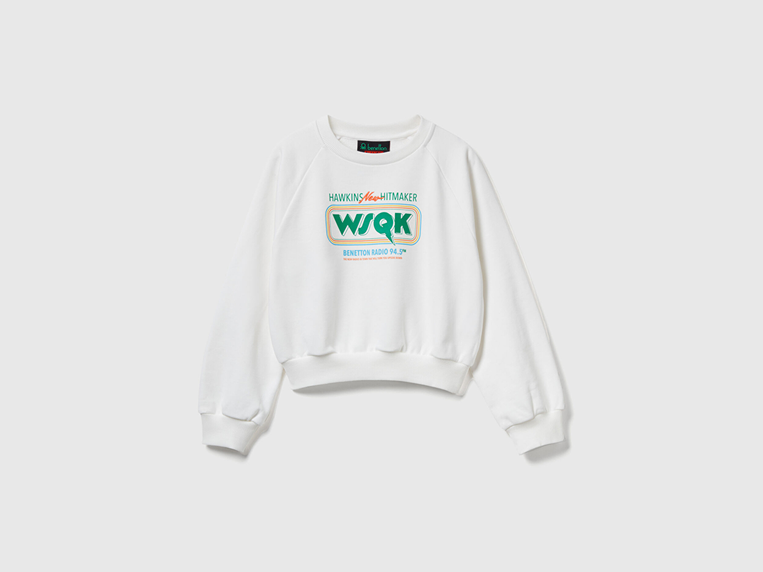 Benetton Kız Çocuk %100 Pamuk Kısa Kesim Stranger Things Ön Baskı Detaylı Ribanalı Sweatshirt