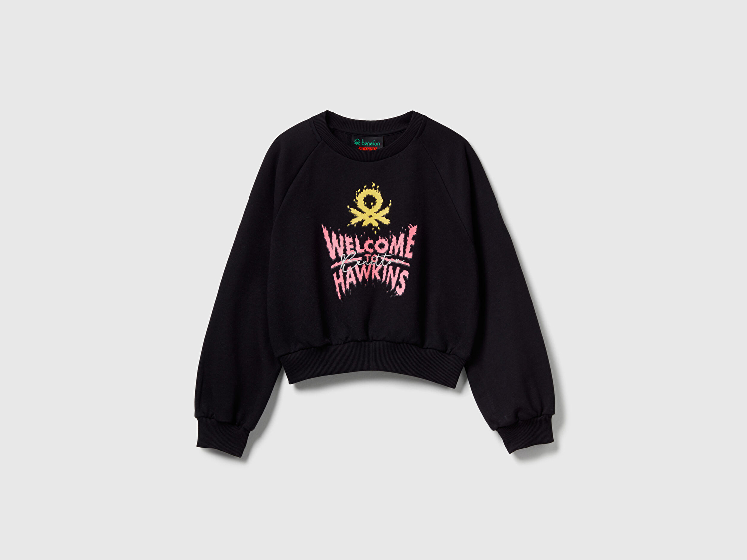 Benetton Kız Çocuk %100 Pamuk Kısa Kesim Stranger Things Ön Baskı Detaylı Ribanalı Sweatshirt