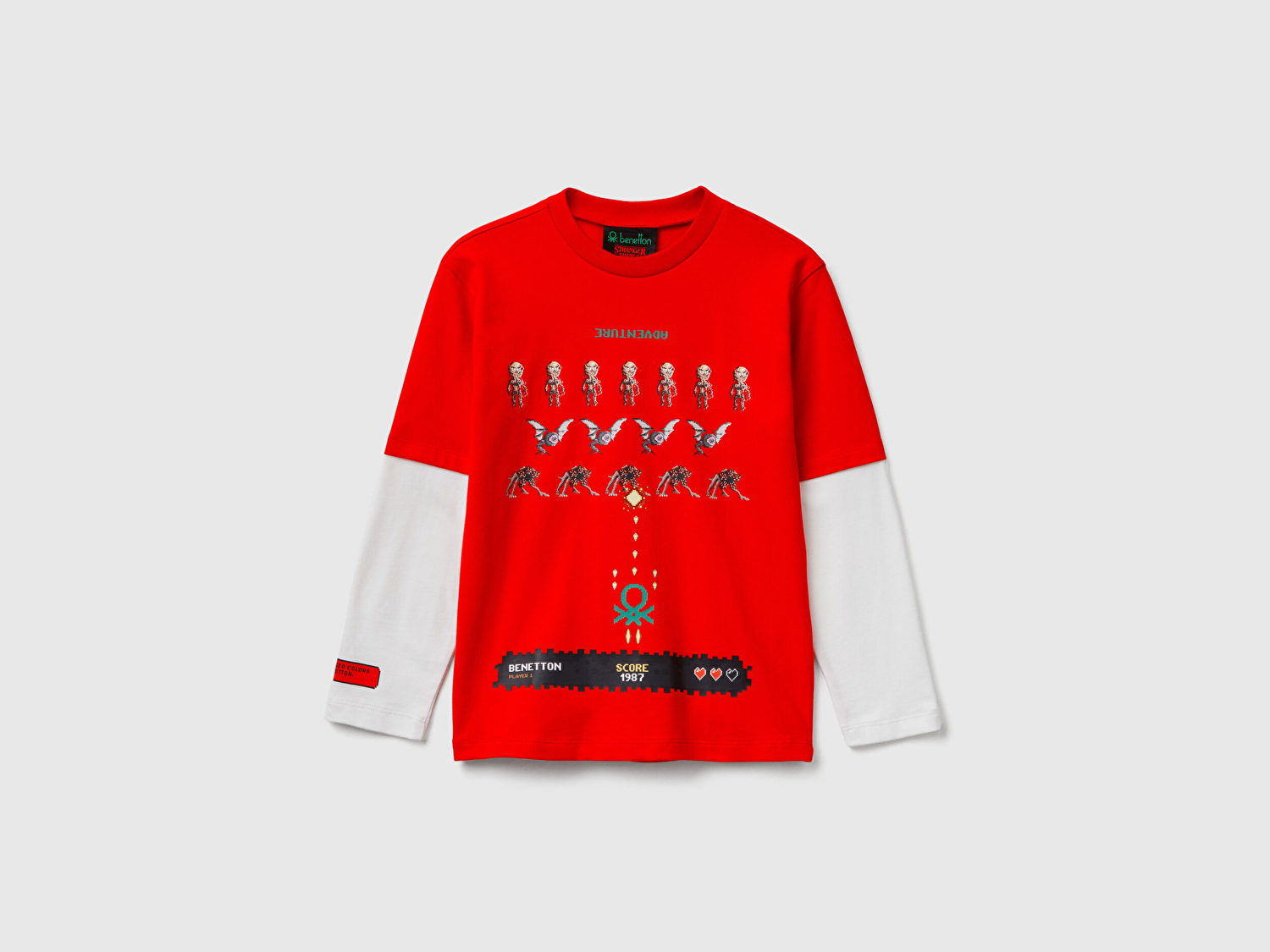 Benetton Erkek Çocuk %100 Pamuk Stranger Things Çift Kollu Baskılı Uzun Kollu T-Shirt