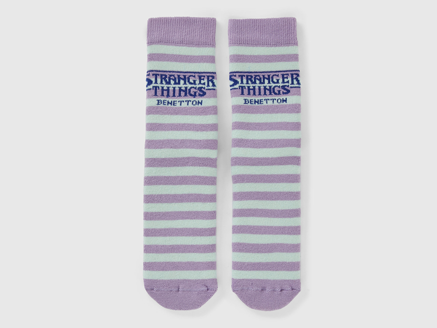 Benetton Erkek Çocuk Pembe Pamuk Karışımlı Stranger Things Jakarlı Çizgili Kaymaz Çorap