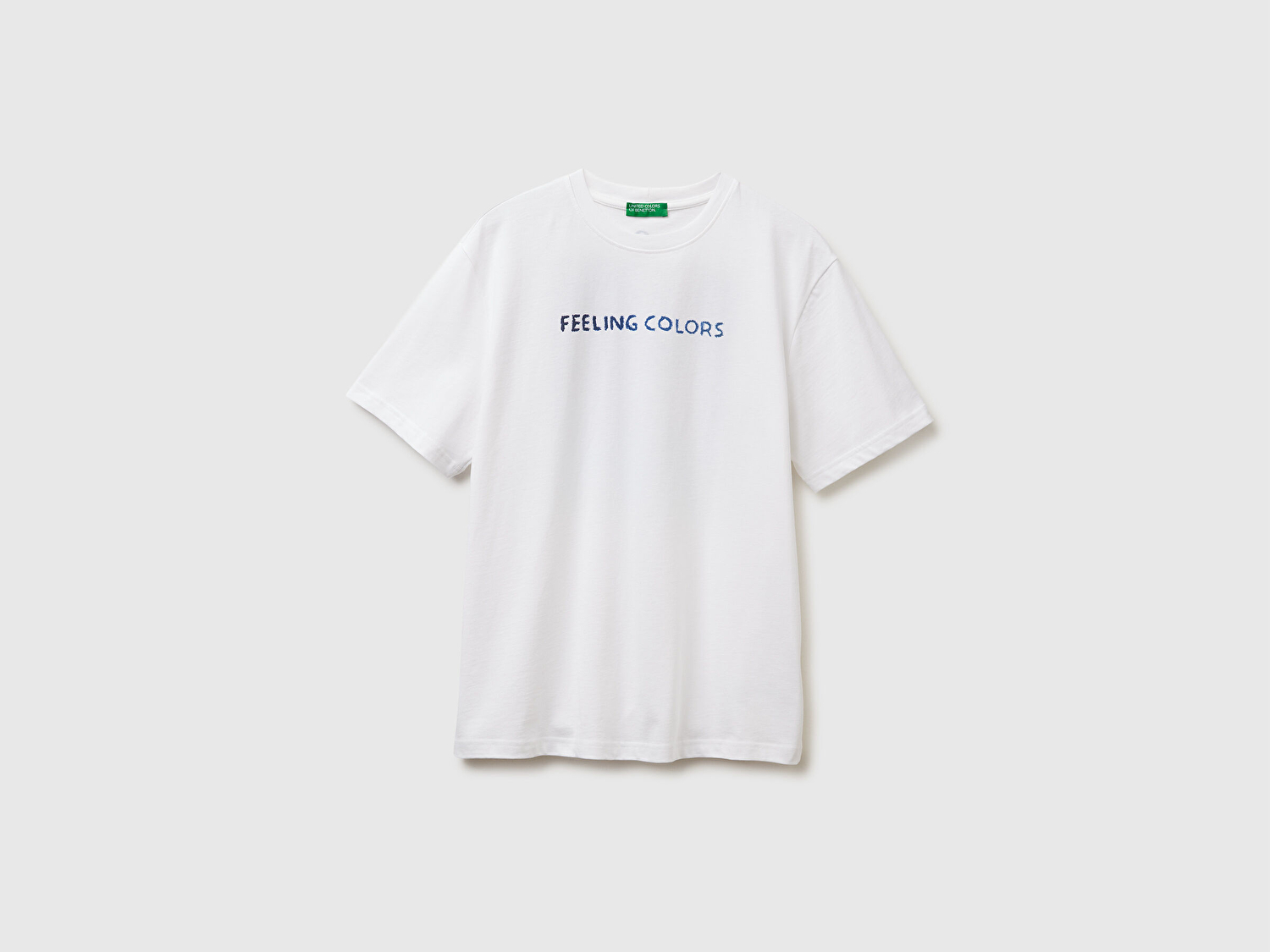 Benetton Erkek Beyaz %100 Pamuk Önü ve Arkası Baskılı Logo Detaylı T-Shirt