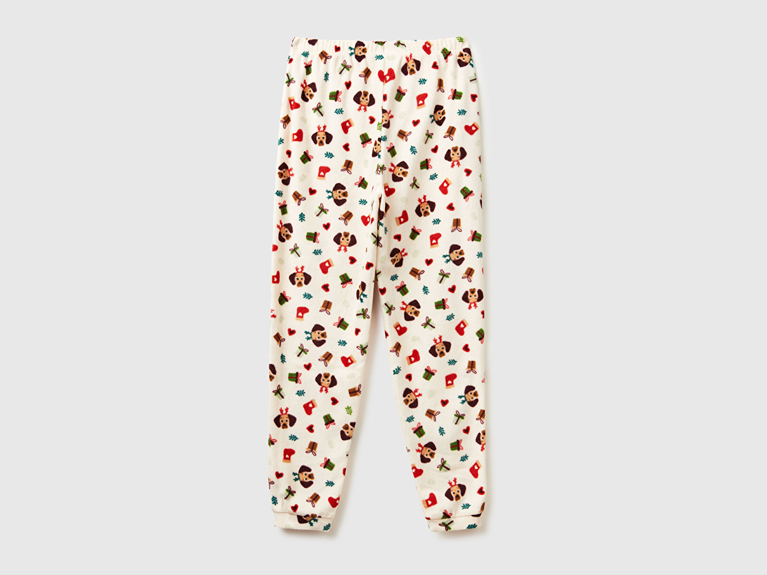 Benetton Kadın Ekru Mix Yılbaşı Desenli Polar Pijama Altı