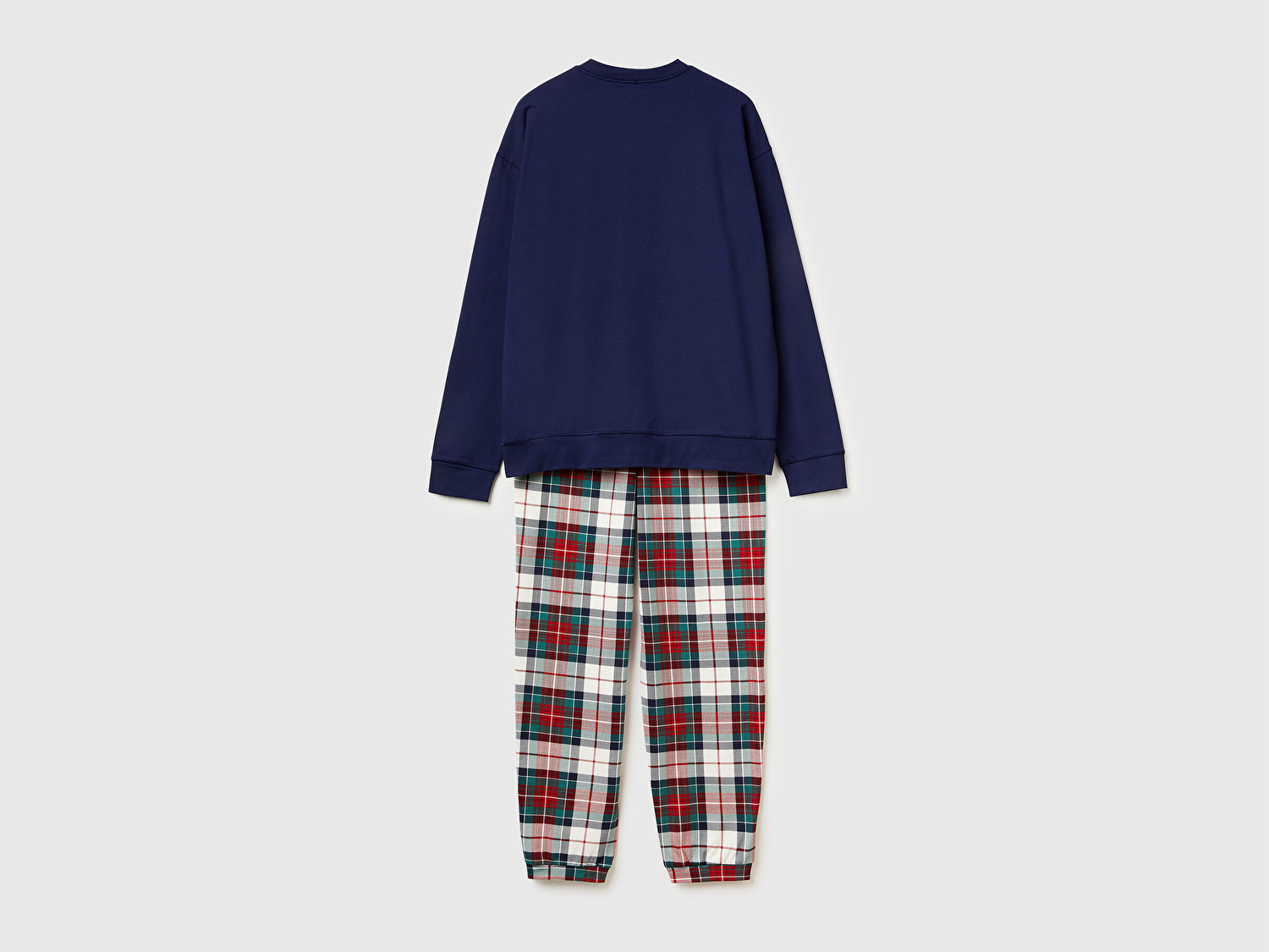 Benetton Erkek Lacivert Koton Karışımlı Ekoseli Pijama Takımı