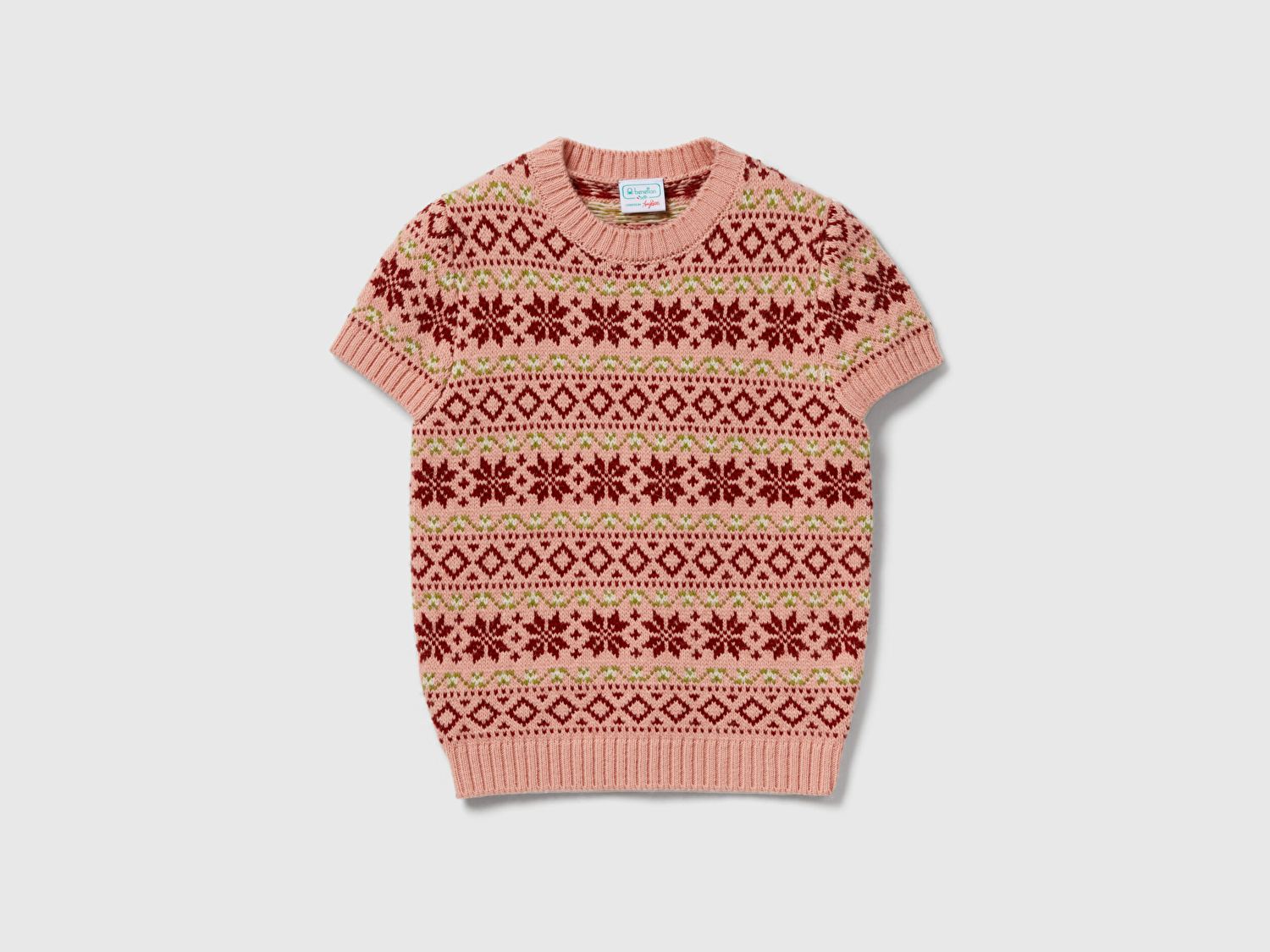 Benetton Kadın Gül Kurusu  Yün Alpaka Karışımlı Jakarlı Kısa Kollu Stranger Things Kazak