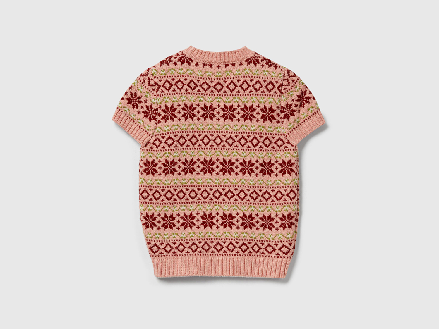 Benetton Kadın Gül Kurusu  Yün Alpaka Karışımlı Jakarlı Kısa Kollu Stranger Things Kazak