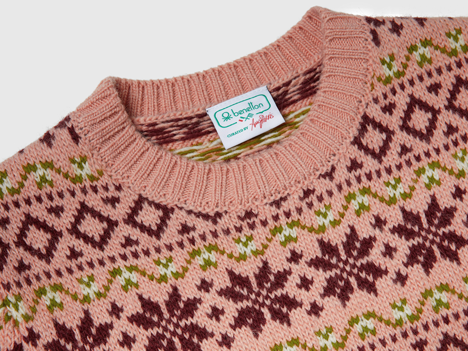 Benetton Kadın Gül Kurusu  Yün Alpaka Karışımlı Jakarlı Kısa Kollu Stranger Things Kazak